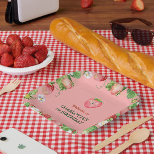 Assiettes En Carton bonbons de fruits roses filles premier anniversair