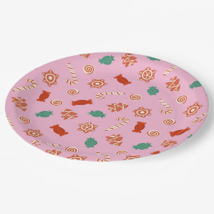 Assiettes En Carton Bonbons de Noël - rose