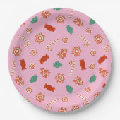 Assiettes En Carton Bonbons de Noël - rose (Devant)