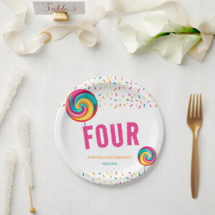 Assiettes En Carton Bonbons sucré doux sucré 4e anniversaire