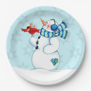 Assiettes En Carton Bonhomme de neige