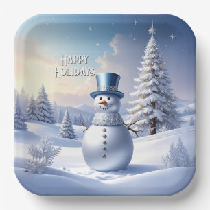 Assiettes En Carton Bonhomme de neige au chapeau bleu Arbre de Noël Fê