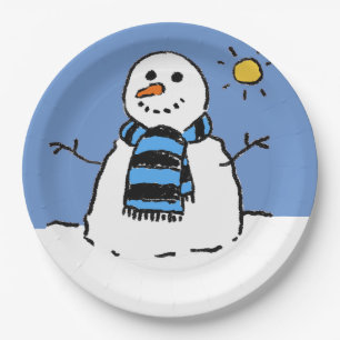 Assiettes En Carton Bonhomme de neige au soleil