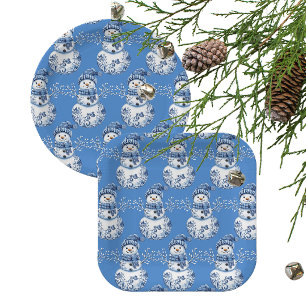 Assiettes En Carton Bonhomme de neige bleu blanc joyeux