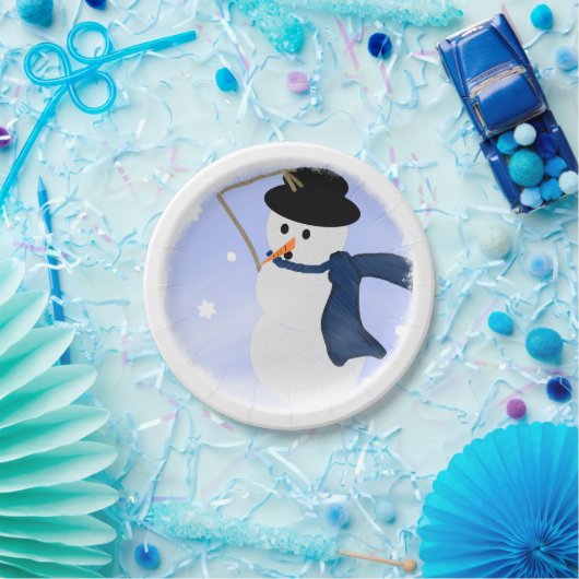 Assiettes En Carton Bonhomme de neige dans le vent (Fête)