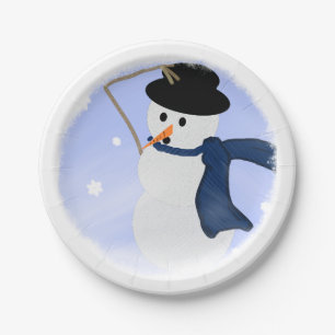 Assiettes En Carton Bonhomme de neige dans le vent