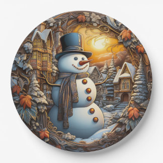 Assiettes En Carton Bonhomme de neige de Noël