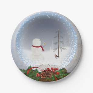 Assiettes En Carton bonhomme de neige de Noël dans un globe de neige