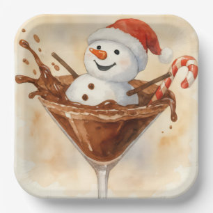 Assiettes En Carton Bonhomme de neige de Noël dans un Martini au Choco