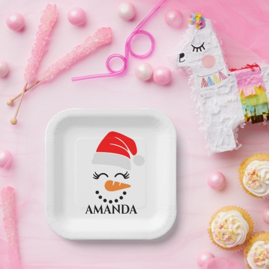 Assiettes En Carton bonhomme de neige de Noël personnalisé avec nom pe (Fête)