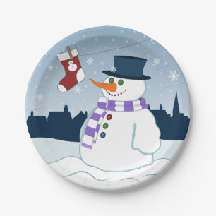 Assiettes En Carton Bonhomme de neige et Noël de bas