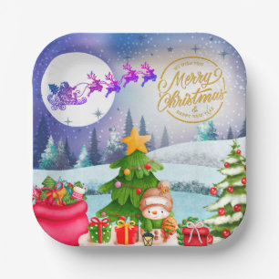 Assiettes En Carton Bonhomme de neige Joyeux Noël Arbre Cadeau & Bonne