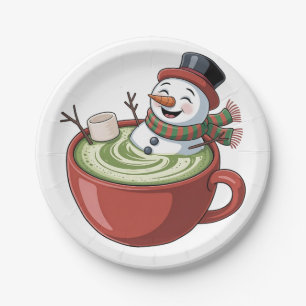 Assiettes En Carton Bonhomme de neige sur bain Matcha Noël drôle