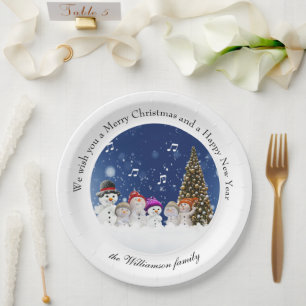 Assiettes En Carton Bonhommes de neige chantants Joyeux Noël - Personn