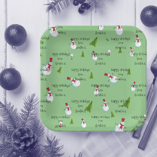 Assiettes En Carton Bonhommes de neige personnalisés pour Noël