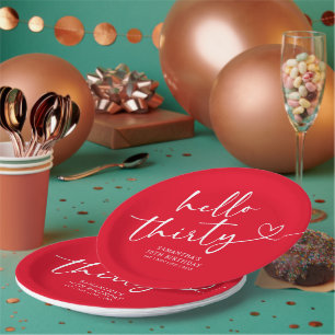 Assiettes En Carton Bonjour 30e Anniversaire Moderne Rouge Blanc