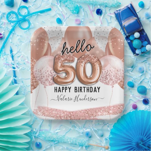 Assiettes En Carton Bonjour 50 Parties scintillant roses Ballons d'ann (Fête)