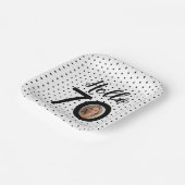 Assiettes En Carton Bonjour 70 points noirs et blancs Photo Anniversai (Angulaire)