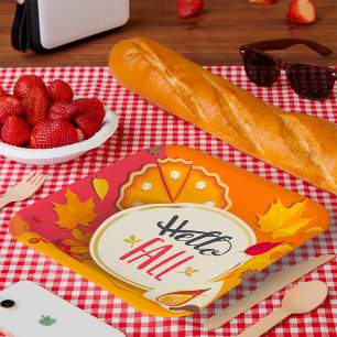 Assiettes En Carton Bonjour automne Feuilles d'automne et Citrouille t