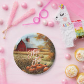 Assiettes En Carton Bonjour Automne Thanksgiving Rural Grange Citrouil (Fête)