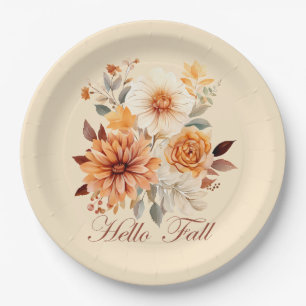 Assiettes En Carton Bonjour automne Watercolor fleurs sauvages feuille