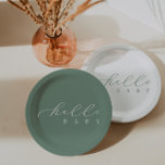 Assiettes En Carton Bonjour Baby Sage Script Baby shower minimaliste<br><div class="desc">Nous ajoutons toujours de nouveaux designs chaque semaine !</div>