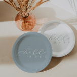 Assiettes En Carton Bonjour Bébé Bleu Script Baby shower minimaliste<br><div class="desc">Nous ajoutons toujours de nouveaux designs chaque semaine !</div>
