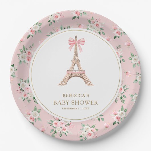 Assiettes En Carton Bonjour Bebe French Pink Café Baby shower (Devant)
