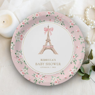 Assiettes En Carton Bonjour Bebe French Pink Café Baby shower