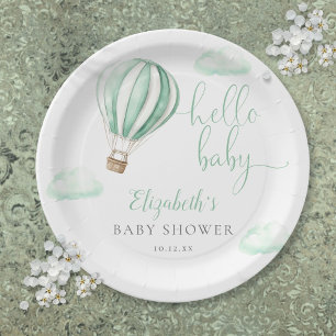 Assiettes En Carton Bonjour bébé montgolfière neutre Baby Shower