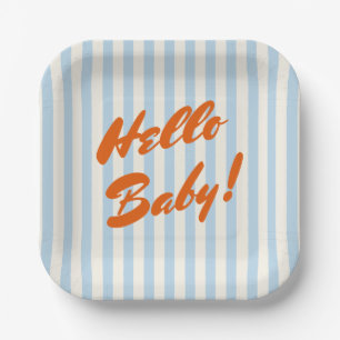 Assiettes En Carton Bonjour Bébé Retro Orange Blue Stripes Baby shower