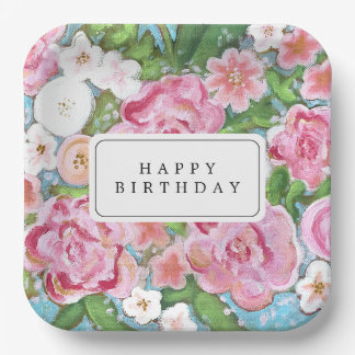Assiettes En Carton BONJOUR D'ANNIVERSAIRE Rose Floral
