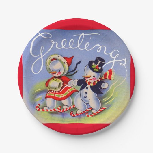 Assiettes En Carton Bonjour de Noël de M. et Mme Snowman (Devant)