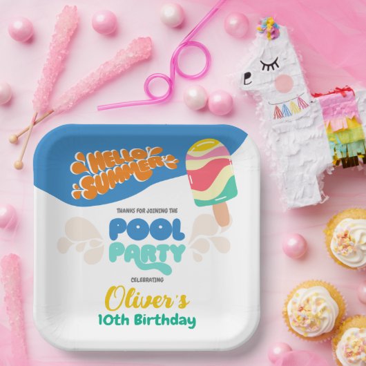 Assiettes En Carton Bonjour été ! Invitation de la partie de pool (Fête)