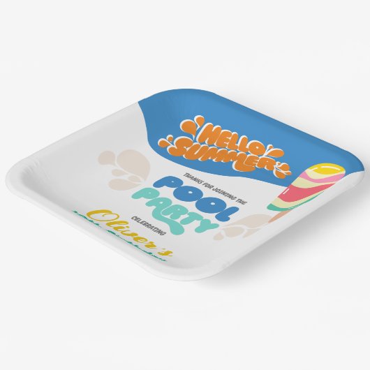 Assiettes En Carton Bonjour été ! Invitation de la partie de pool (Angulaire)