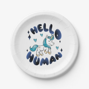 Assiettes En Carton Bonjour humain Licorne adorable