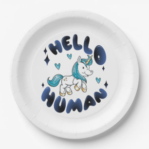 Assiettes En Carton Bonjour humain Licorne adorable