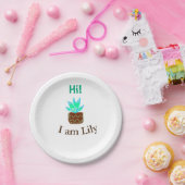 Assiettes En Carton Bonjour Je suis Lily cactus succulent ajouter nom  (Fête)