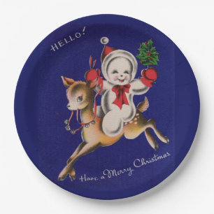 Assiettes En Carton Bonjour ! Joyeux bonhomme de neige de Noël sur r
