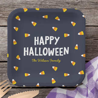 Assiettes En Carton Bonjour l'Halloween Candy Corn Bleu Foncé