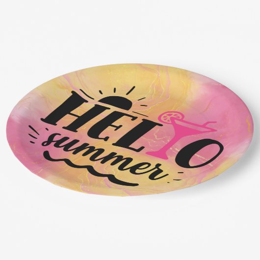 Assiettes En Carton Bonjour Summer Fun Party (Angle)