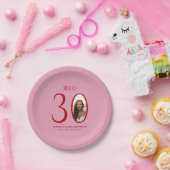 Assiettes En Carton Bonjour Trente rose et rouge Photo 30e anniversair (Fête)