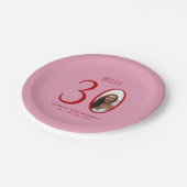Assiettes En Carton Bonjour Trente rose et rouge Photo 30e anniversair (Angle)
