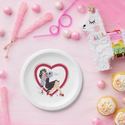 Assiettes En Carton Bonjour Valentine Pin-Up Girl (Fête)