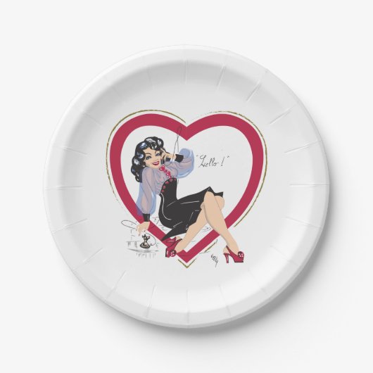 Assiettes En Carton Bonjour Valentine Pin-Up Girl (Devant)