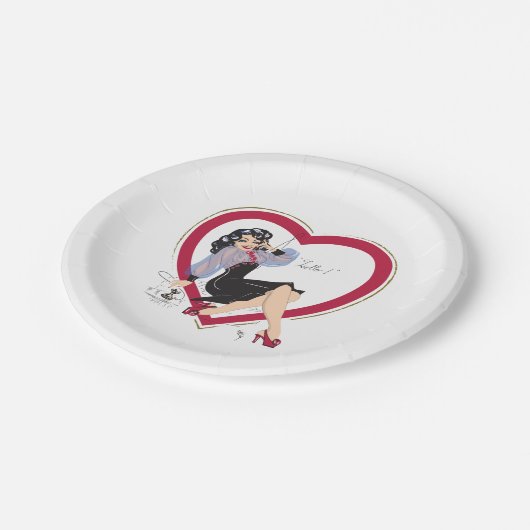 Assiettes En Carton Bonjour Valentine Pin-Up Girl (Angle)