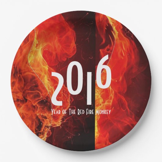 Assiettes En Carton Bonne année 2016 Année du singe du feu rouge (Devant)