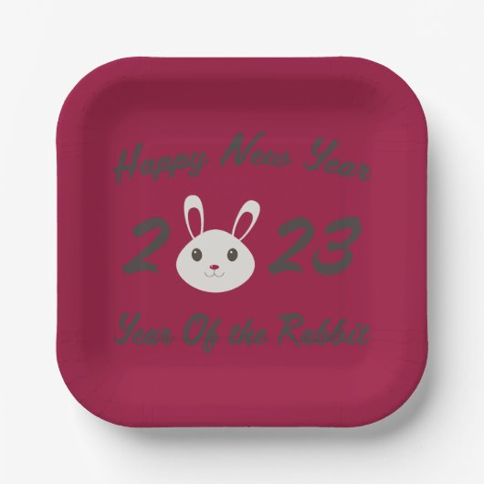 Assiettes En Carton Bonne année 2023 Année du lapin (Recto)
