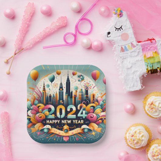 Assiettes En Carton Bonne année 2024 Plaque papier (Fête)