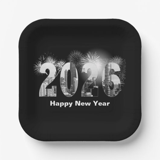 Assiettes En Carton Bonne année 2026 Chicago Skyline (Recto)